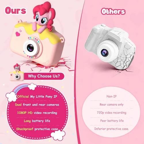 Vista 7 de My Little Pony Hasbro - Cámara digital para niños de 3 a 12 años, cámara digital para niños y niñas, lente dual HD 1080P IPS, cámara digital