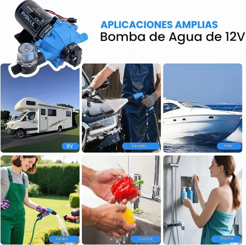 Vista 9 de Bomba de agua RV de 12 V, bomba de diafragma de 5 cámaras de 7.5 GPM 80PSI, autocebante con interruptor de presión resistente y colador para RV