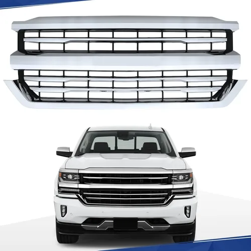 Vista 5 de Rejilla delantera apta para Chevy Chevrolet Silverado 1500 2016 2017 2018 estilo Z71 rejilla con acabado cromado (con estilo Z71)