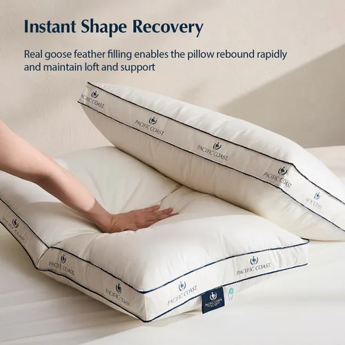 Vista 7 de Pacific Coast - Almohadas de cama firmes de ganso de tamaño estándar, funda 100% de algodón orgánico, diseño con refuerzo para dormir, almohadas