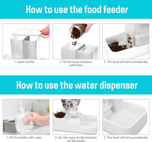Vista 5 de Comedero automático para mascotas pequeñas y dispensador de agua, 2 en 1 por gravedad para gatos, gatos pequeños, medianos y pequeños, juego