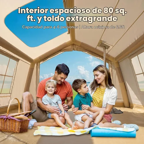 Vista 3 de Tienda inflable, fácil configuración 4/6/8/10/12 persona explota la tienda Beige