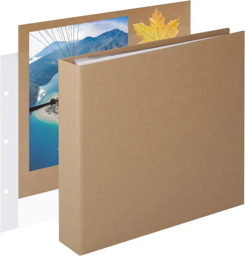 Vista 10 de 1DOT2 8x8 DIY pequeño álbum de recortes con 3 anillas, álbum de fotos con diario, con 30 fundas de plástico, 60 páginas y cubierta de tela