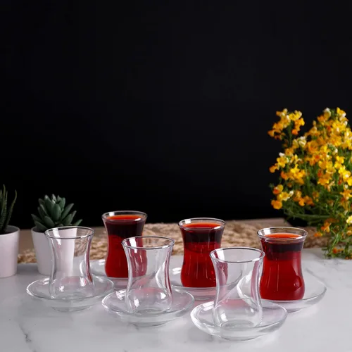 Vista 2 de Juego de vasos de té turcos y platillos (12 piezas), tazas de té árabe persa (4 oz/4.1 fl oz)