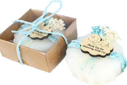 Vista 21 de Paquete de 10 decoraciones para baby shower de Happy Times Favors, regalos para baby shower, jabón mini vegano personalizado hecho a mano con aroma