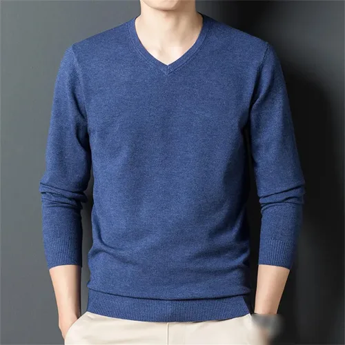 Vista 2 de REHJJDFD Men's Solid Color Casual Pullover Sweaters Men V-Neck Knitted Bottoming Shirt