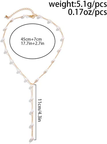 Vista 4 de Delicado collar de perlas para mujer, collar de oro y perlas, collar largo bohemio de perlas sintéticas para playa, joyería de perlas para mujer