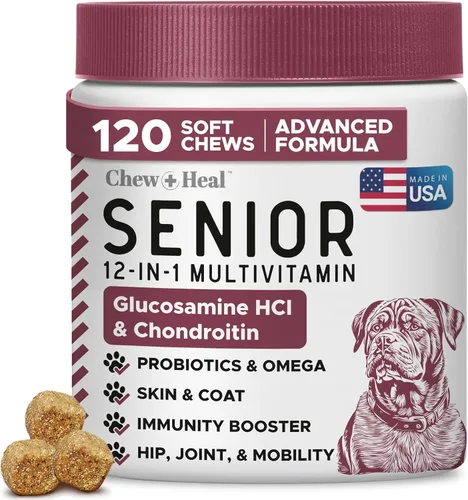 Vista 8 de CHEW and HEAL Senior 12-en-1 Advanced Multivitamina Soft Chews Suplemento para perros mayores, Soporte de cadera y articulaciones, fórmula