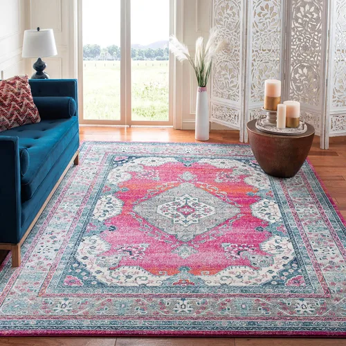 Vista 19 de SAFAVIEH Evoke Collection EVK250A - Alfombra de pasillo, 2 pies 2 pulgadas x 7 pies, color crema y fucsia, diseño oriental Shabby chic, no desprende
