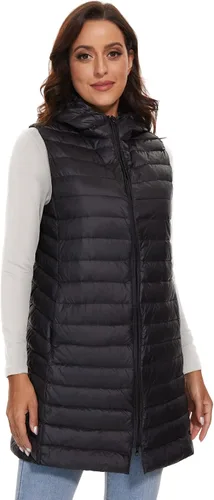 Vista 8 de ELFJOY Chaleco largo con cremallera y capucha para mujer, Blanco