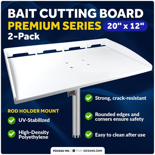 Vista 4 de Five Oceans FO3936-M2 Tabla de cortar para barco, mesa de cebo de línea premium, paquete de 2, soporte para caña, con ranura para cuchillo