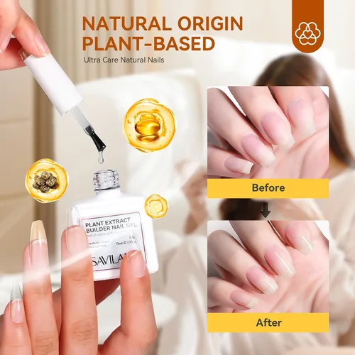 Vista 2 de SAVILAND Clear Builder - Gel de uñas de 0.5 fl oz (0.5 onzas líquidas), gel de extensión de uñas en una botella, gel duro fortalecedor de uñas rico
