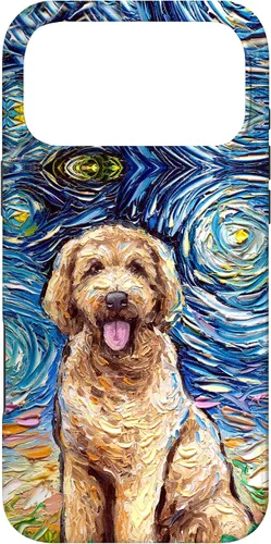 Vista 22 de Cute Goldendoodle Starry Night Doodle Dog Art by Aja Case for iPhone 17