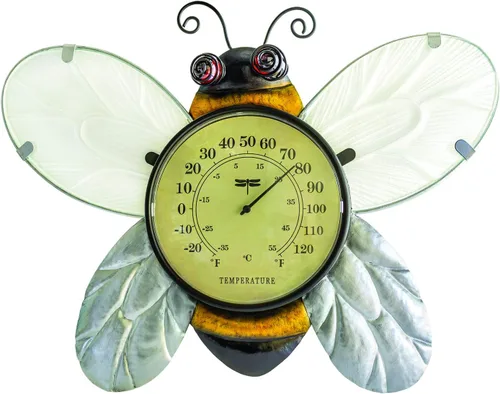 Vista 2 de Poolmaster 54579 Bumble Bee Decoración de pared y termómetro para el hogar o el jardín, amarillo