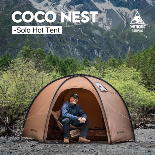 Vista 8 de OneTigris Coco NEST - Tienda de campaña individual caliente con gato de estufa, tienda de campaña de cúpula independiente con malla