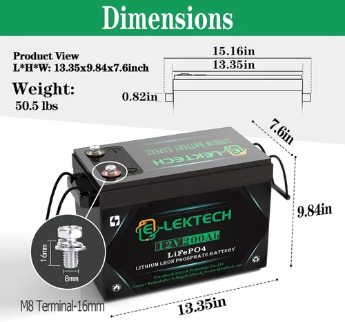 Vista 2 de Batería de litio LiFePO4 de 12V 200Ah incorporada 150A BMS