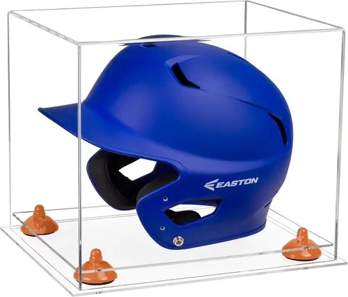 Vista 168 de Better Display Cases Vitrina acrílica para casco de bateo de béisbol con espejo, elevadores rosados, montaje en pared y base de espejo (V22/A012)