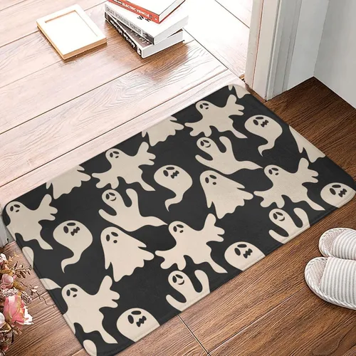 Vista 2 de Alfombra de baño de Halloween, bonita alfombra de baño de fantasma, suave, antideslizante, absorbente, alfombra de baño para el hogar, baño