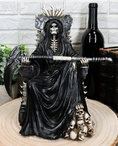 Vista 2 de Ebros Gift Figura negra de la muerte santa parca sentado en el trono de esqueleto, 10.5 pulgadas de alto, tiempo no espera a ningún hombre, ángel