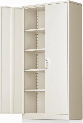Vista 12 de Greenvelly Armario de almacenamiento de metal con cerradura, gabinete de garaje de metal de 71 pulgadas con 2 puertas y 4 estantes ajustables