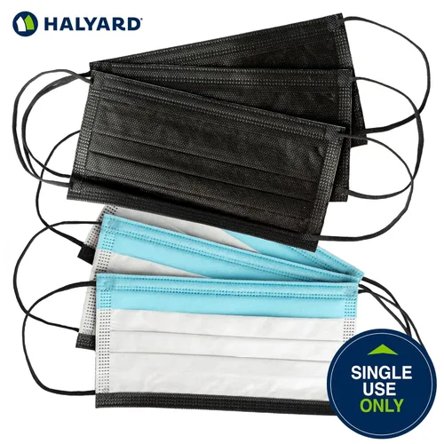 Vista 3 de HALYARD Mascarilla desechable con cintas elásticas para las orejas, sin niebla, estilo plisado, máscara de procedimiento ASTM NIVEL 3, cuidado