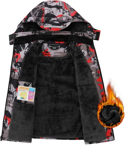 Vista 3 de Chaqueta de esquí para niños, impermeable, transpirable, con forro polar, resistente al viento, abrigos de snowboard con capucha, Nieve