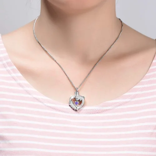 Vista 39 de Yinplsmemory Collar de urna de corazón de delfín para cenizas para mujer, colgante de urna de corazón de cristal, collar de recuerdo de cenizas