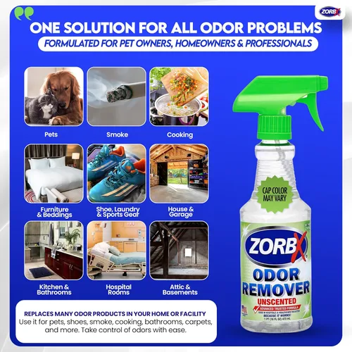Vista 4 de ZORBX Spray eliminador de olores sin perfume de 16 onzas, fórmula de grado
