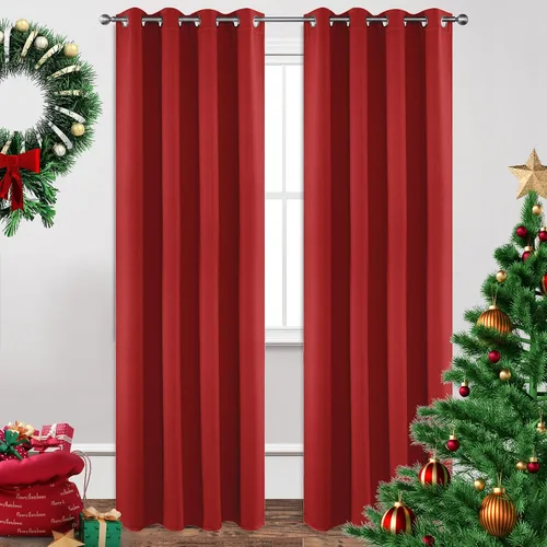 Vista 125 de Joydeco - Juego de 2 paneles de cortinas opacas de 63 pulgadas, 2 cortinas largas con aislamiento térmico burg, cortinas de oscurecimiento