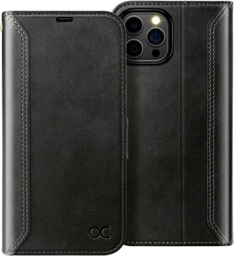 Vista 11 de OCASE Funda compatible con iPhone 15 Pro Max, funda tipo cartera de piel sintética con tarjeteros, bloqueo RFID, soporte a prueba de golpes, funda