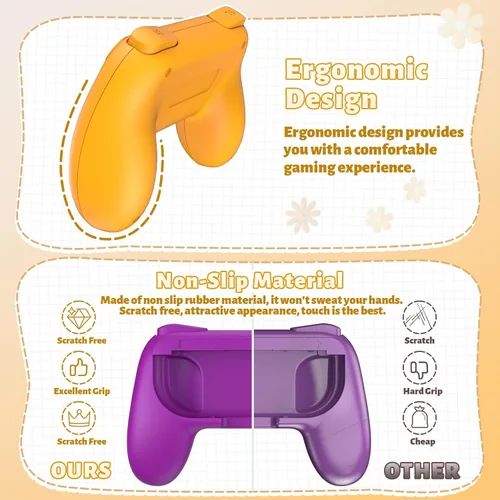 Vista 2 de FASTSNAIL Grips Compatible with Nintendo Switch for Joy Con & OLED Model for Joycon, Wear-resistant Handle Kit Compatible with Joy Cons Controllers