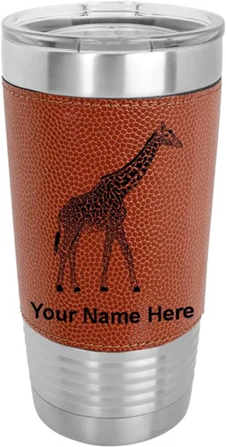 Vista 12 de LaserGram Vaso aislado al vacío de 20 onzas, jirafa, grabado personalizado incluido (piel sintética, estilo béisbol)