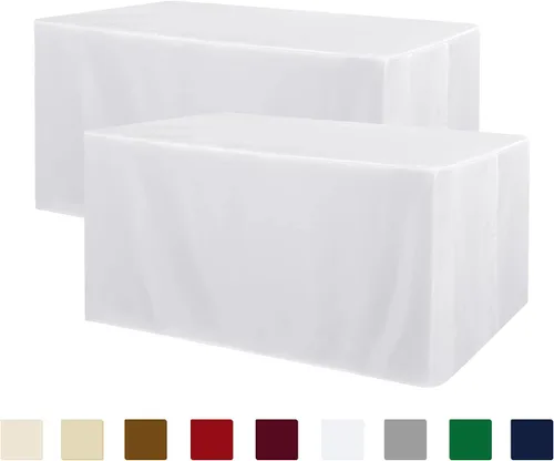 Vista 28 de Obstal Paquete de 2 manteles negros ajustables para mesas rectangulares de 4 pies, resistente al agua, lavable, tela de poliéster
