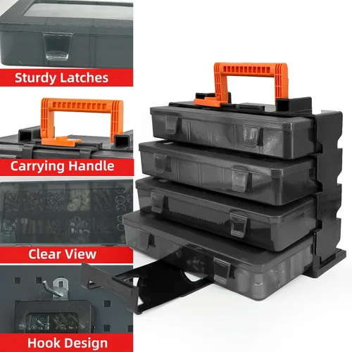 Vista 5 de ZKH Caja organizadora de piezas pequeñas, organizador de caja de aparejos transparente con compartimentos de 4 x 12 pulgadas, divisores extraíbles