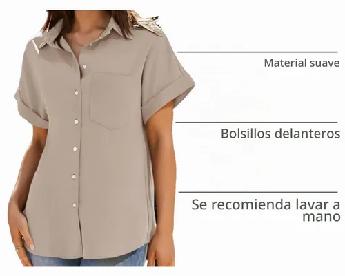 Vista 4 de Beautife Camisas con botones para mujer, blusas de manga corta Albaricoque