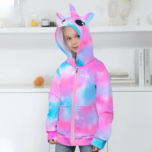 Vista 3 de Sudadera con capucha para niñas, sudadera con cremallera y bolsillos