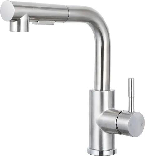 Vista 12 de Grifo de fregadero de barra de cocina de bajo perfil negro mate, cabezal rociador extraíble de una sola manija, grifo de preparación de agua