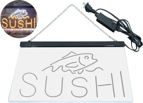 Vista 30 de ADVPRO Sushi Fish Sashimi Restaurant - Letrero de neón LED de doble color, azul y rojo, 12 x 8.5 pulgadas, st6s32-i3334-br