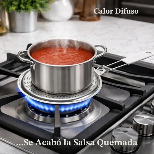 Vista 3 de HIC Kitchen Difusor de Calor Reductor Protector de Llama con Mango Extraíble, Acero Inoxidable, Distribuye el Calor Uniformemente y Reduce