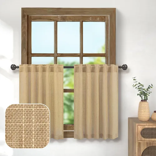 Vista 56 de Pitalk Cortinas de lino para café de 24 pulgadas de largo, con bolsillo trasero, plisadas, estilo bohemio, granja, cocina, cortinas para ventana