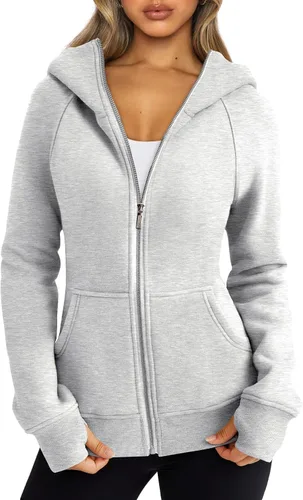 Vista 46 de Trendy Queen Sudaderas con capucha y cremallera para mujer, chaquetas de vellón, talla extragrande, moda de otoño e invierno