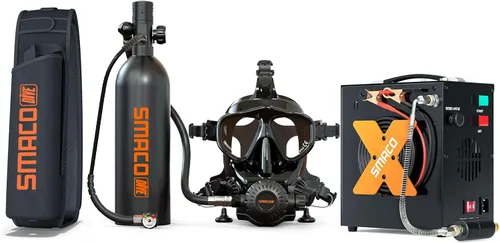 Vista 10 de SMACO Mini tanque de buceo con máscara de buceo de cara completa, S400 Pro 1L Mini tanque de buceo portátil botella de poni reutilizable hasta 20