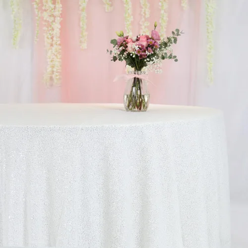 Vista 3 de Trlyc Mantel redondo de lentejuelas, 120 unidades, color blanco brillante, mantel de lentejuelas blancas brillantes para boda