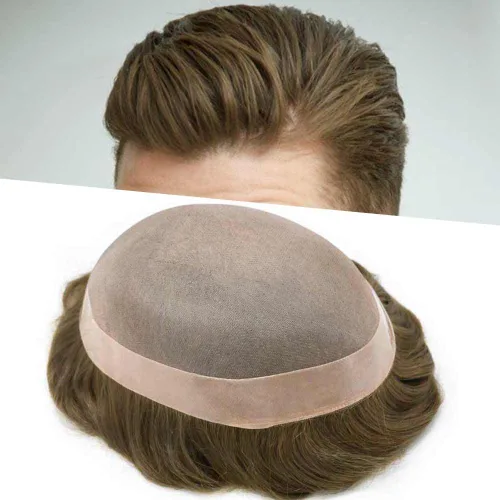 Vista 52 de LOVIN - Sistema de cabello humano para hombres, postizo fino de encaje mono para hombre, prótesis masculina de piel de polietileno alrededor