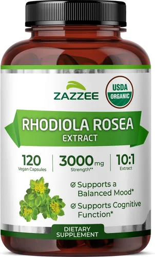 Vista 10 de Zazzee Extracto orgánico de Rhodiola 10:1 USDA, 60 cápsulas, suministro