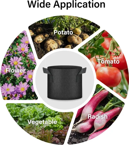 Vista 6 de Bolsas de cultivo de plantas HealSmart 3 galones, juego de 10 macetas para tomate con asas, tela no tejida de aireación, maceta de jardinería Negro