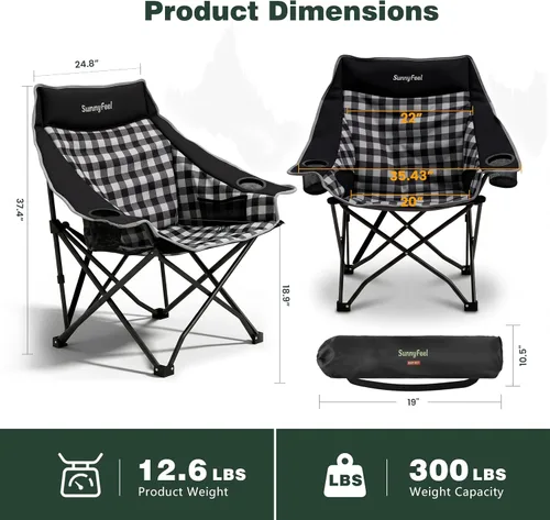 Vista 2 de SUNNYFEEL Sillas de campamento resistentes para adultos, silla plegable portátil de gran tamaño con bolsillos laterales y hueco para tazas