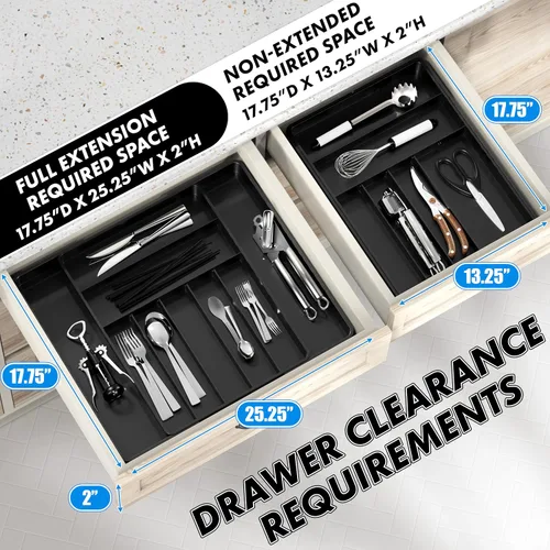 Vista 3 de Simple Houseware Organizador de cubiertos extensible para cajones de cocina, color negro, bandeja de cubiertos ajustable con 9 compartimentos