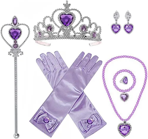 Vista 12 de Disfraz de Miércoles para Niñas Accesorios de Disfraz para Niñas Miércoles Guantes Tiara Corona Collar Varita Aretes Pulsera Anillo Niños Halloween