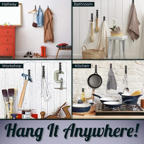 Vista 8 de Ganchos decorativos para pared - Gancho de pared para colgar abrigos, sombreros y bolsos, ganchos rústicos para toallas para baños o cocina